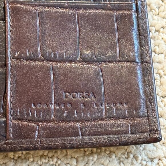 Dorsa Men's Leather Bifold Wallet Chocolate Brown Embossed Crocodile Alligator - Picture 3 of 13
